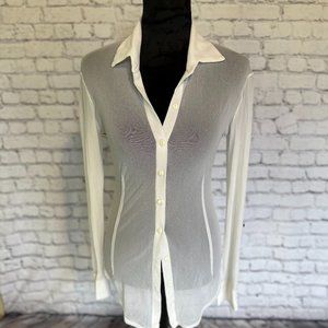 Petit Pois by Viviana G Long Sleeve MESH Button up shirt White